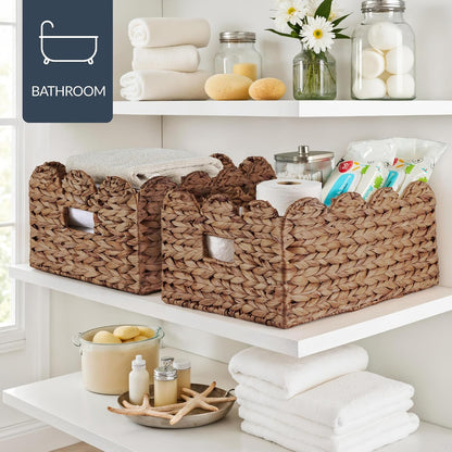 Best Choice Products 9x12 Scalloped Shelf Baskets, Woven Storage Bins, Storage Organizers for Pantry, Living Room, Bedroom, Nursery & Laundry, 4 Pack - Natural with White Trim