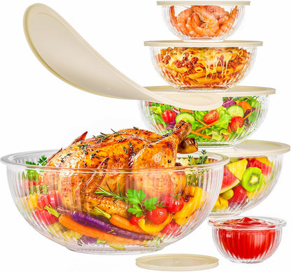 Jelife Glass Mixing Bowls with Lids Set - 5 Packs, Borosilicate Nesting Glass Bowls (3.7-2.1-1-0.5-0.2QT) for Baking, Salad, Meal Prep, Serving, Food Storage, BPA Free & Dishwasher Safe