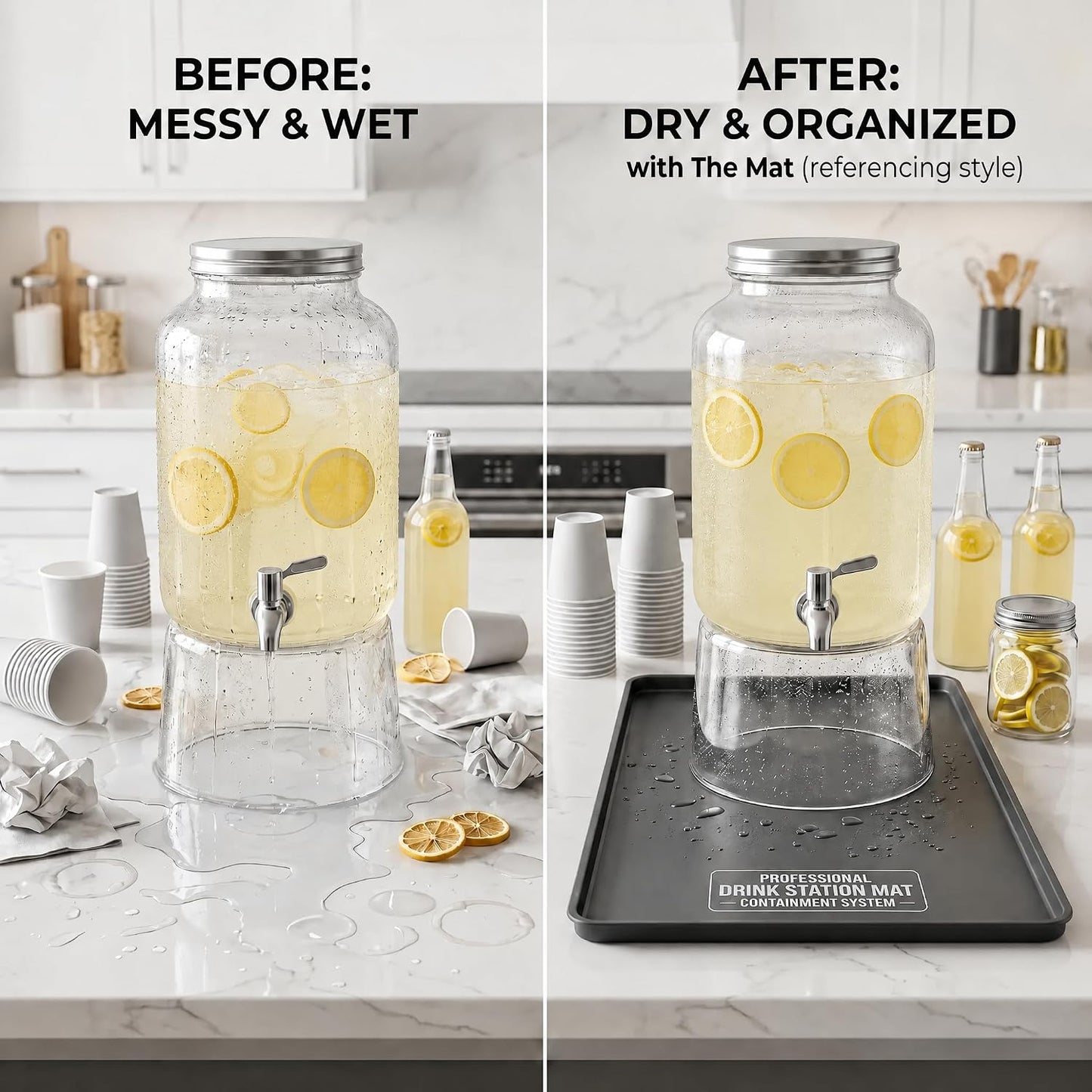Drip Mat Fit for Drink Dispenser, Drip Tray for 2 Glass Drink Dispensers | Fits Dual Beverage Dispensers And Catches Drips, Condensation And Spills For Cleaner Party Tables And Drink Stations