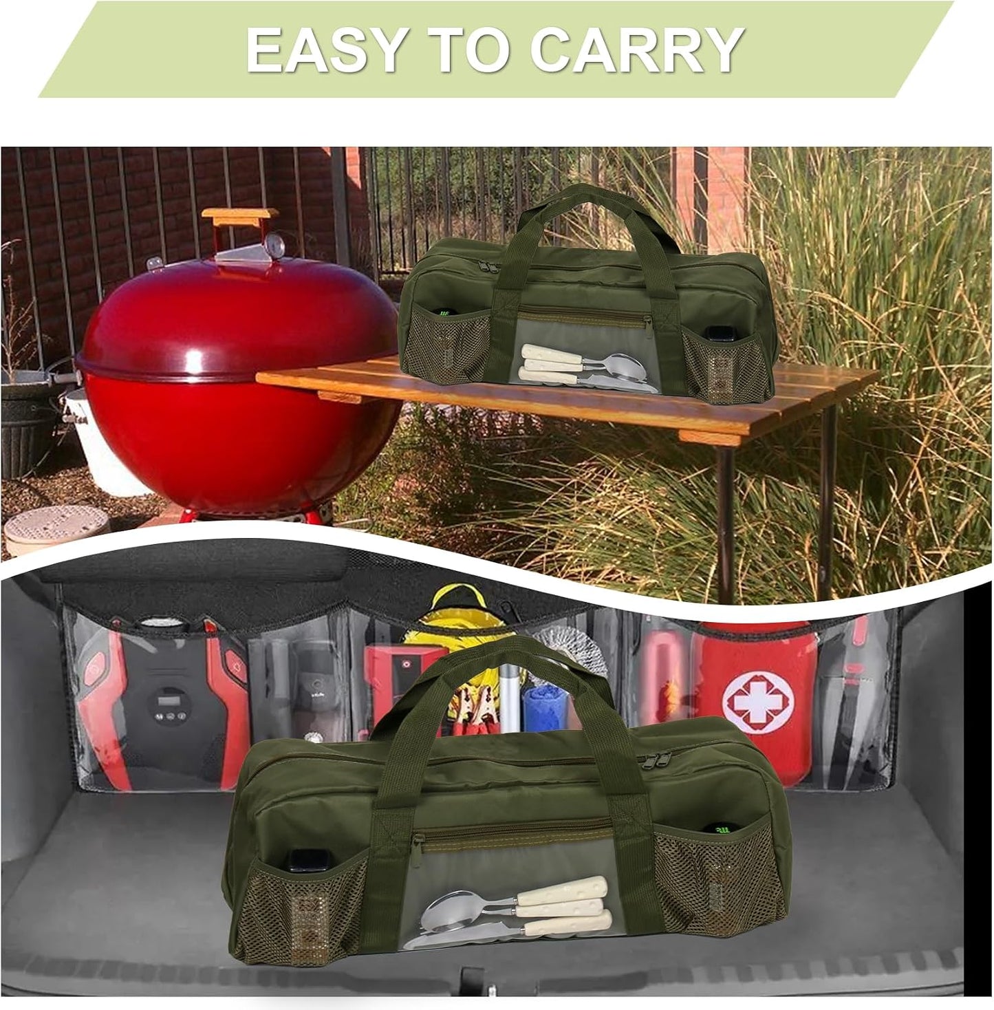 24" Grill Tool Storage Bag, Canvas, Black, Unisex, Classic Style, 60x24x24 cm/24 * 9.4 * 9.4 inches, Zipper Closure, Hand Strap, Perfect for Outdoor Grilling, Camping, Hiking