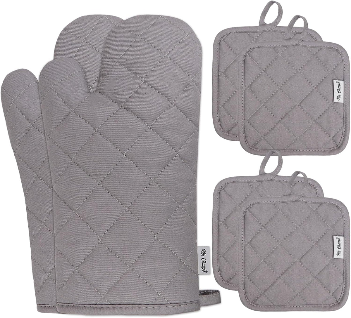 Oven Mitts and Pot Holders Sets,6 Pcs Oven Mitts and Potholders with Recycled Cotton High Heat Resistant Extra Thick Long Oven Mitts for Cooking(Black)