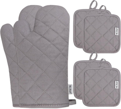 Oven Mitts and Pot Holders Sets,6 Pcs Oven Mitts and Potholders with Recycled Cotton High Heat Resistant Extra Thick Long Oven Mitts for Cooking(Black)
