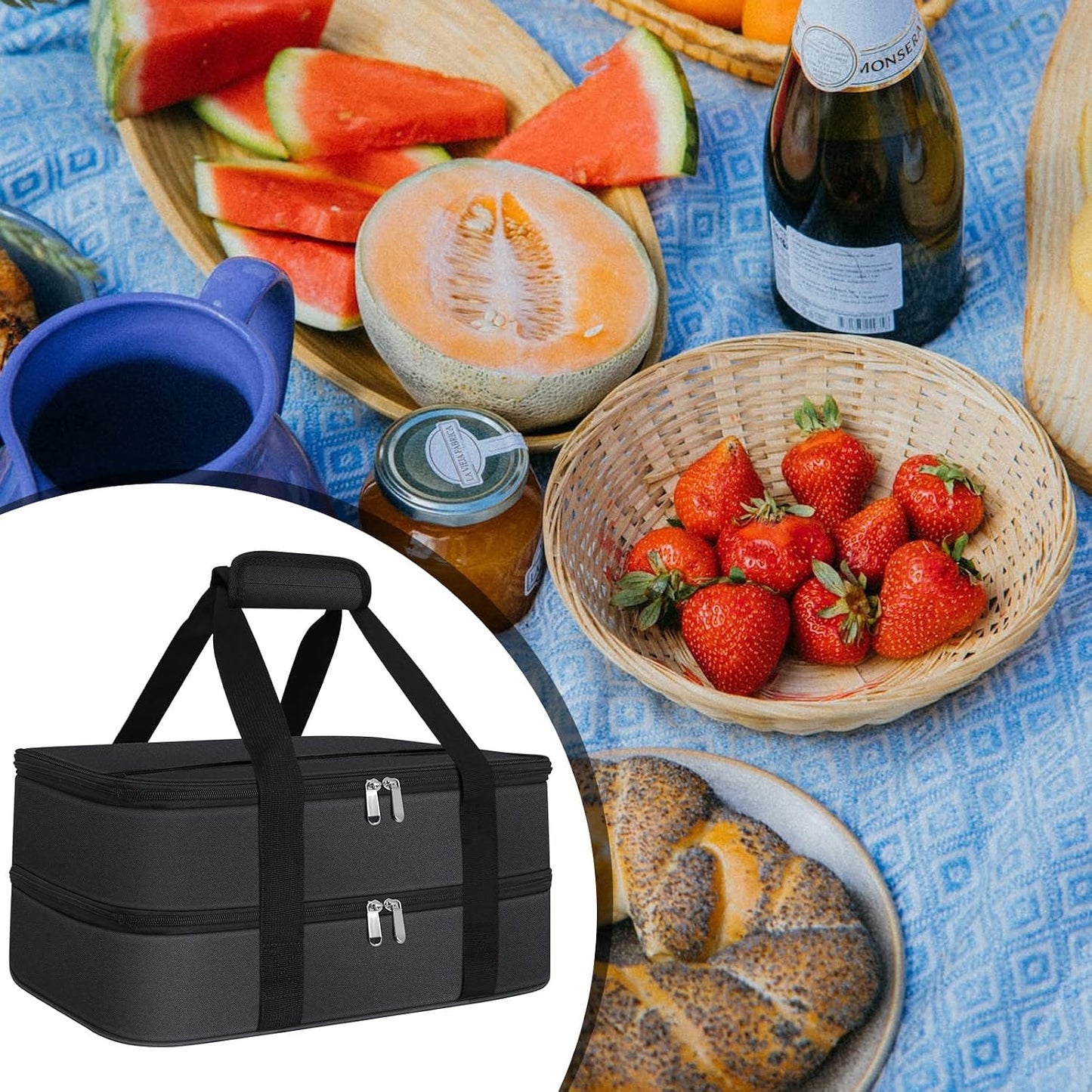 esouler Insulated Casserole Carrier - Casserole Carriers for Hot or Cold Food - Lasagna Lugger Dish Carrier, Thermal Lunch Bag for Potluck Parties, Picnic, Travel, Fits 9" x 13" Baking Dish, Grey