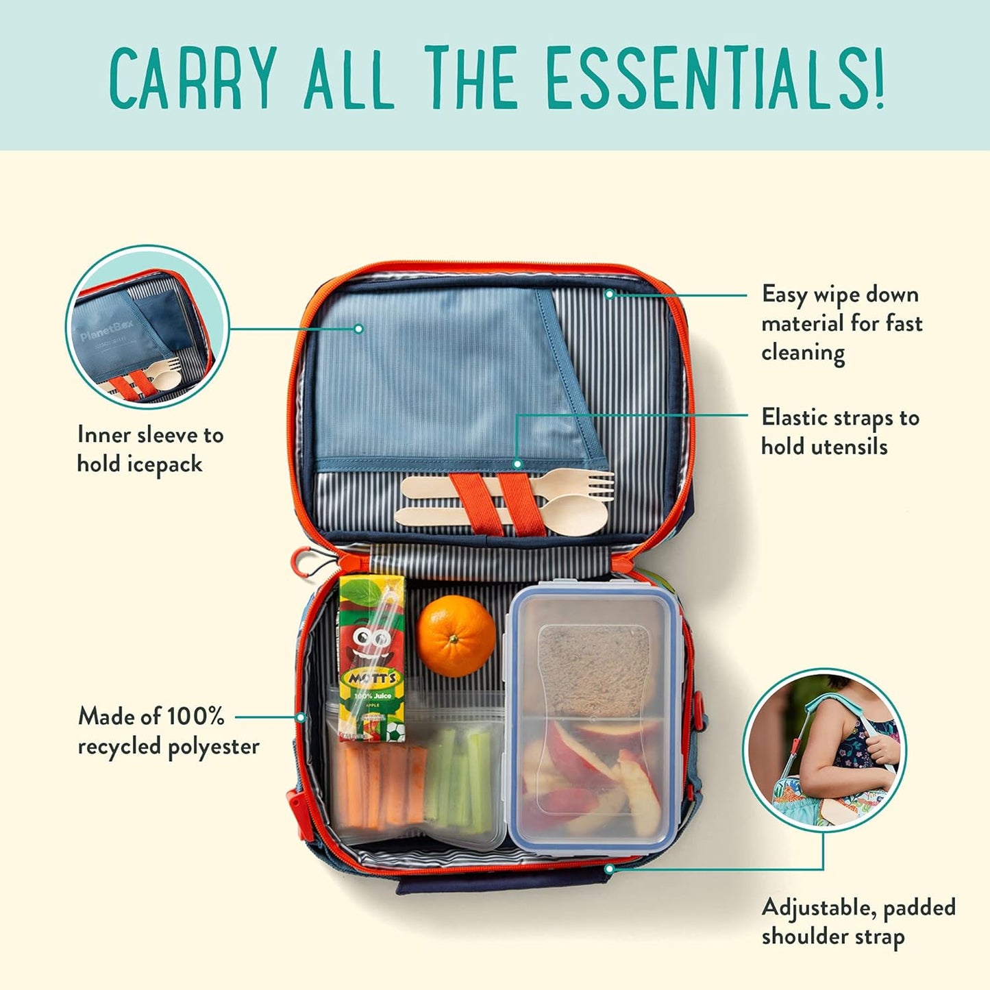 PlanetBox Rover Stainless Steel Bento Box Style Lunch Box Kit for Kids with 5 Compartments – Space Animals Edition includes Insulated Lunch Bag, Leakproof Food Containers and Matching Magnets