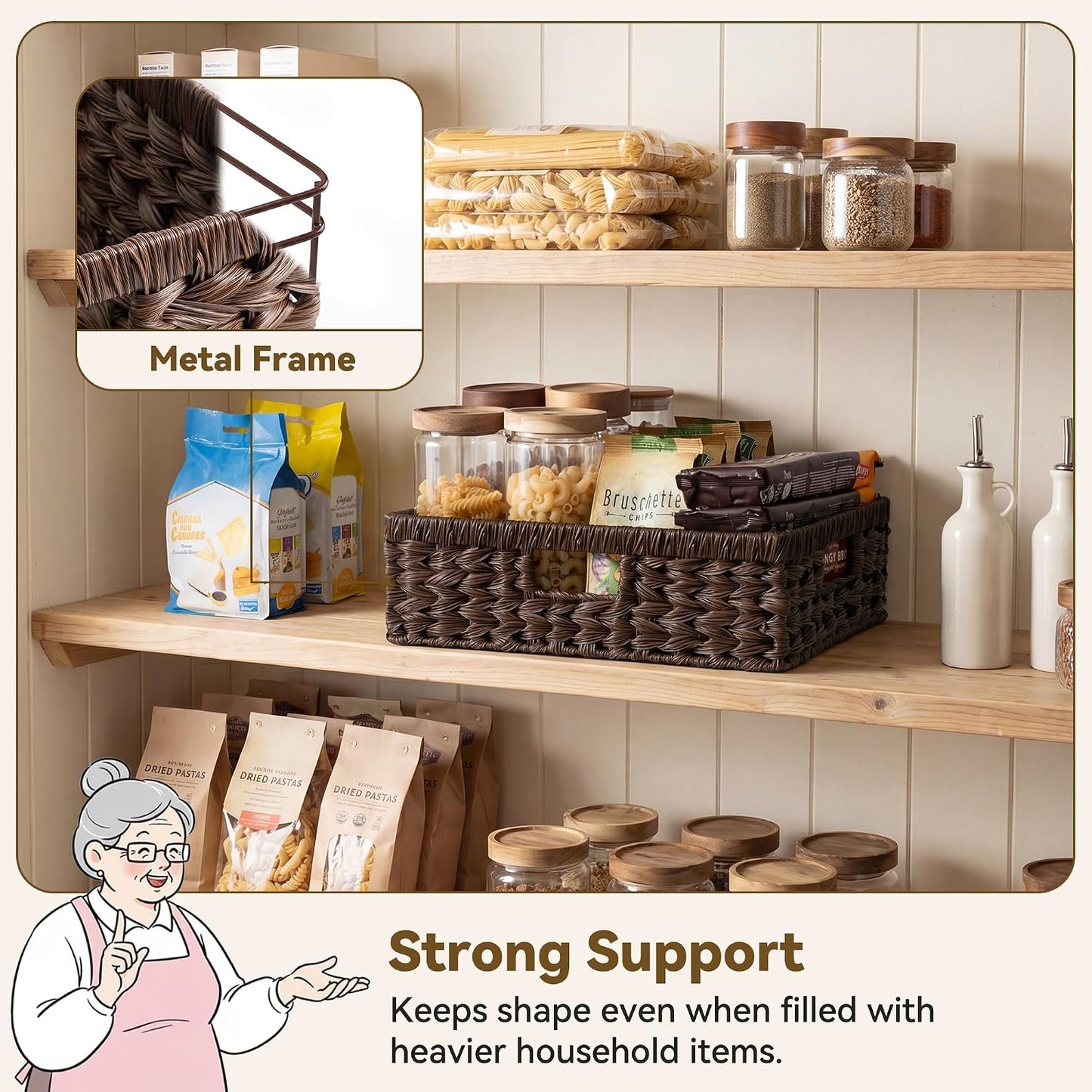GRANNY SAYS Wicker Storage Baskets for Shelves, Water Hyacinth Basket with Scalloped Edge, Storage Wicker Baskets for Pantry, Large, 2-Pack