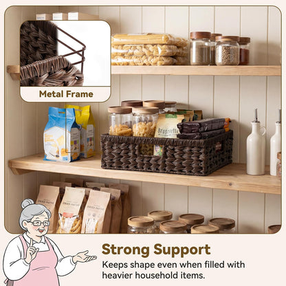 GRANNY SAYS Wicker Storage Baskets for Shelves, Water Hyacinth Basket with Scalloped Edge, Storage Wicker Baskets for Pantry, Large, 2-Pack
