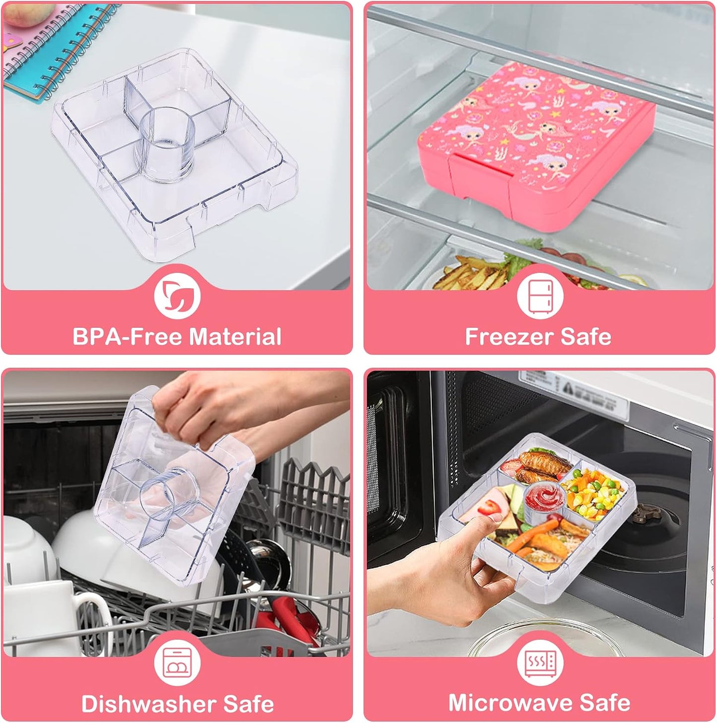 Pawtong Bento Lunch Box Set With 10oz Soup Thermo, Leak-proof Lunch Containers with 4 Compartment, Kids Hot Thermo Food Jar/Insulation Lunch Bag, Food Containers for School（Dinosaur）