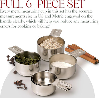 Bellemain One-Piece Stainless Steel Measuring Cups Set of 6 – Nesting Metal Measuring Cups for Kitchen – Dry & Liquid Measurements (ML & OZ), Rust-Resistant, Dishwasher Safe, Ergonomic Design