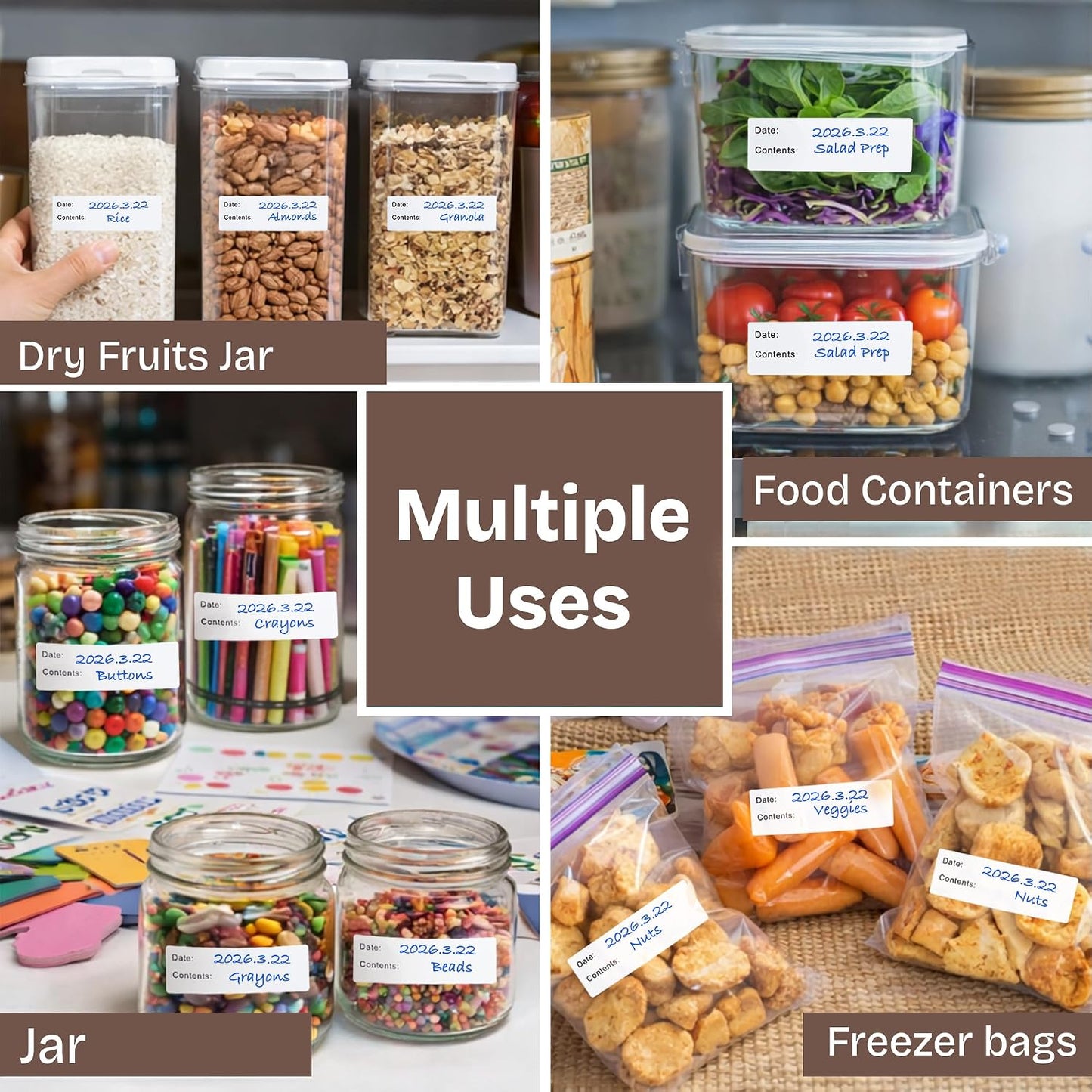 500 Pcs Food Labels, 1 x 3 Inch Removeable Freezer Labels, Water & Oil Resistant, No Residue, Easy Peel Off, Food Storage Labels for Freezer Bags, Jars, Containers & for Meal Prep, Perfect for Kitchen