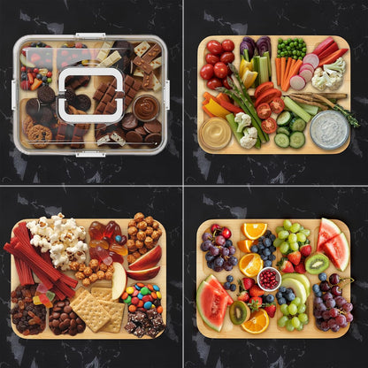 SpaceAid Charcuterie Board with Clear Lid, Portable Travel Cheese Cutting Boards for Picnic Accessories, Bamboo Serving Tray with Lids, House Warming Gifts, Black Handles, 8 Compartments