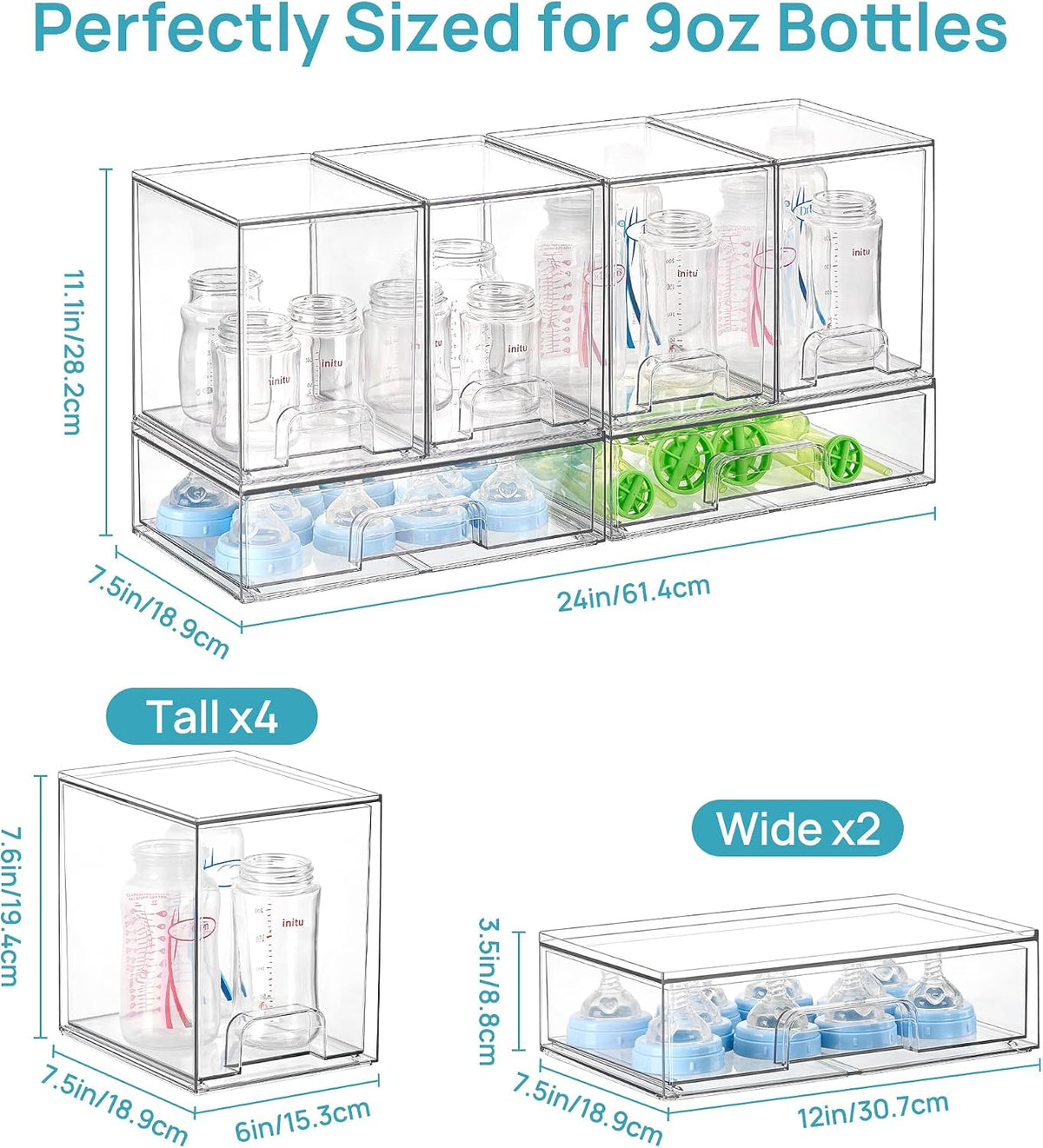 Vtopmart Stackable Storage Drawers Set of 5, Clear Plastic Organizer Bins for Baby Bottle, Beauty Supplies Storage, Ideal for Kichen Countertop, Vanity, Bathroom, Cabinet, Pantry Organization