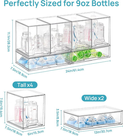 Vtopmart Stackable Storage Drawers Set of 5, Clear Plastic Organizer Bins for Baby Bottle, Beauty Supplies Storage, Ideal for Kichen Countertop, Vanity, Bathroom, Cabinet, Pantry Organization