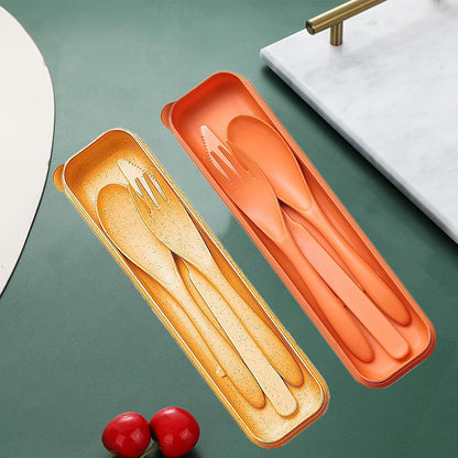 Reusable Travel Utensils Set with Case, 4 Sets Wheat Straw Portable Plastic Fork Spoons Knife Cutlery, Camping Eco-Friendly BPA Free Tableware for Kids Adults Work Picnic or Daily Use (Colorful)