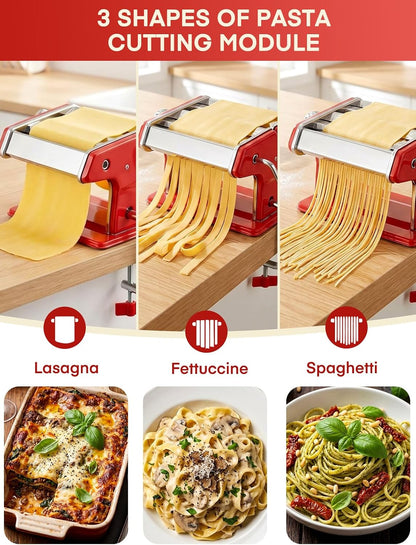 FOHERE Manual Pasta Maker, 7 Adjustable Thickness, 3-in-1