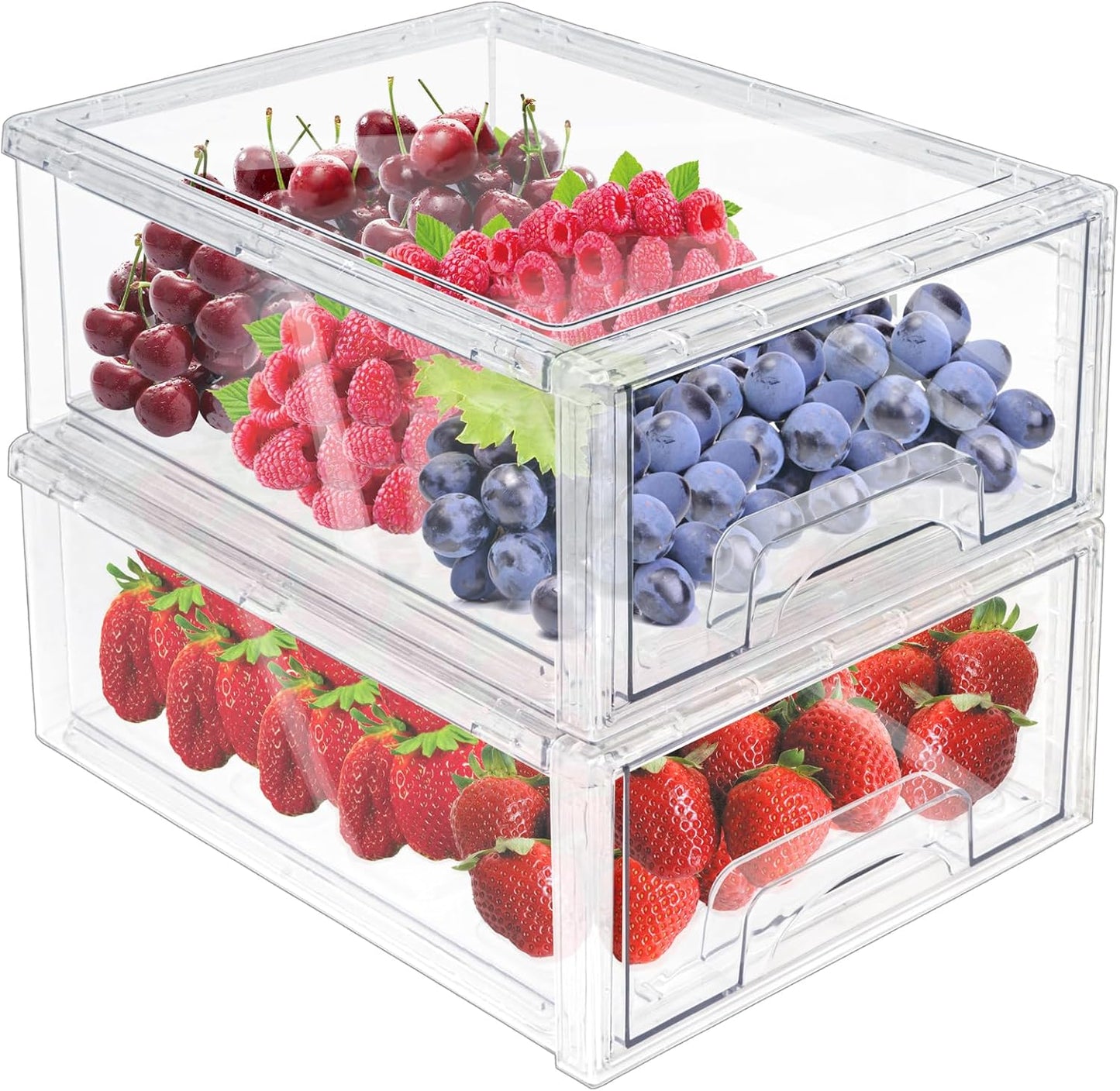 MANO 2Pack Clear Fridge Drawers Pull Out Stackable Refrigerator Drawer Organizer Bins Pantry Storage Box Plastic Food Containers for Kitchen Bathroom Office Closet(X-Small)