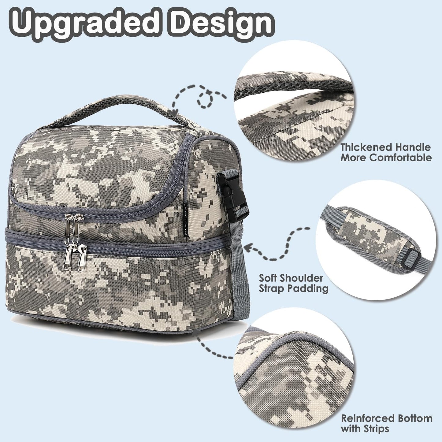 FlowFly Kids Double Decker Cooler Insulated Lunch Bag Large Tote for Boys, Girls, Men, Women, With Adjustable Strap, Unicorn