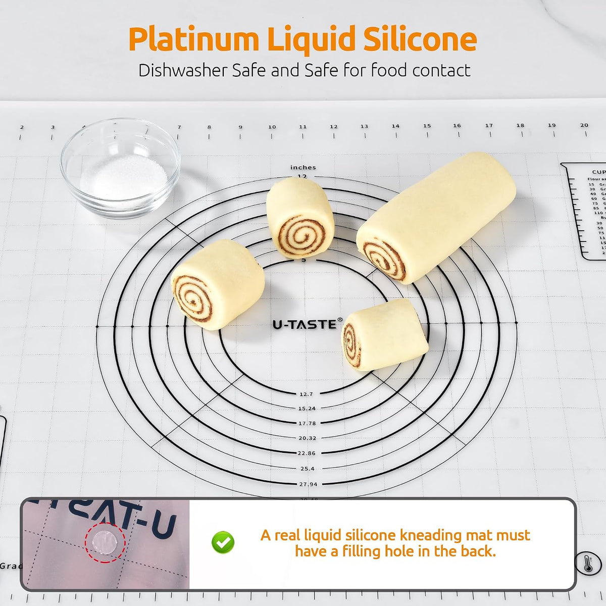 U-Taste Silicone Pastry Mat, Dough Rolling Baking Sheet, 28x20"/Transparent