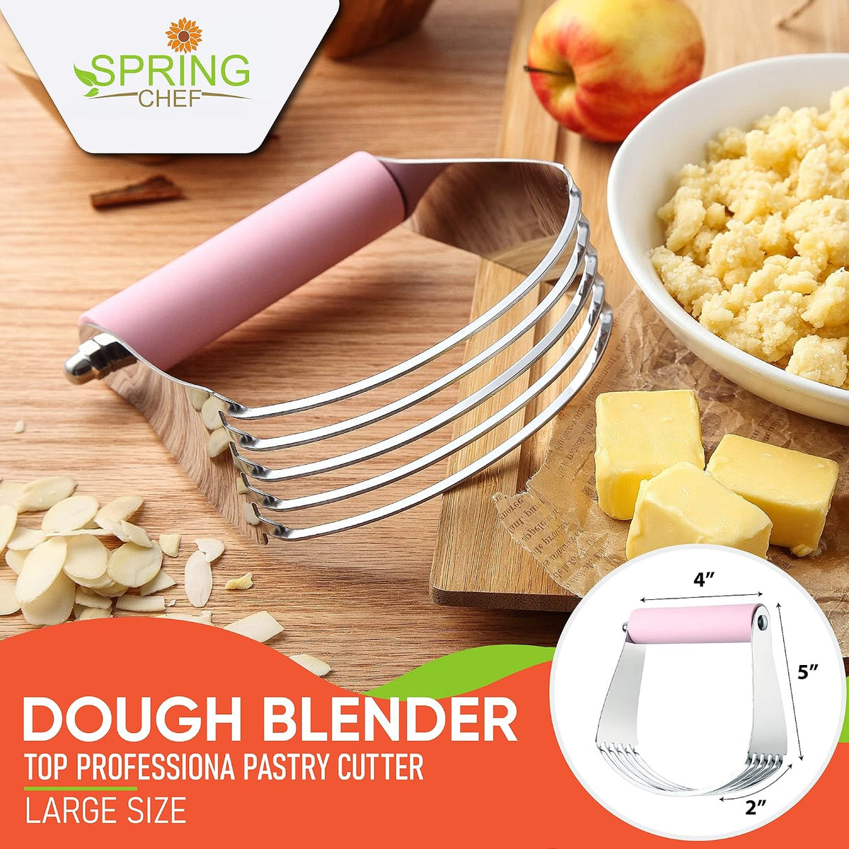 Spring Chef Large Dough Blender For Baking - Durable Pastry Blender - Black