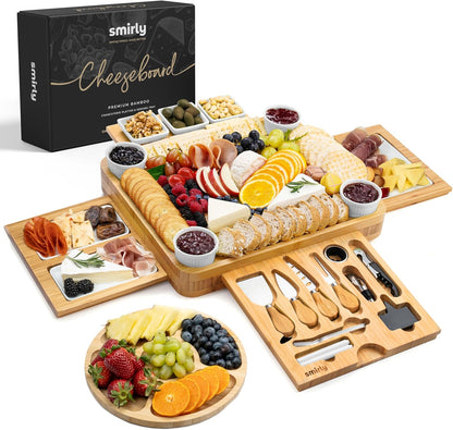 SMIRLY Charcuterie Boards Set - Large Bamboo Cheese Board Set - House Warming Gifts New Home, Wedding Gift for Couple, Bridal Shower Gift, Birthday Gifts for Women