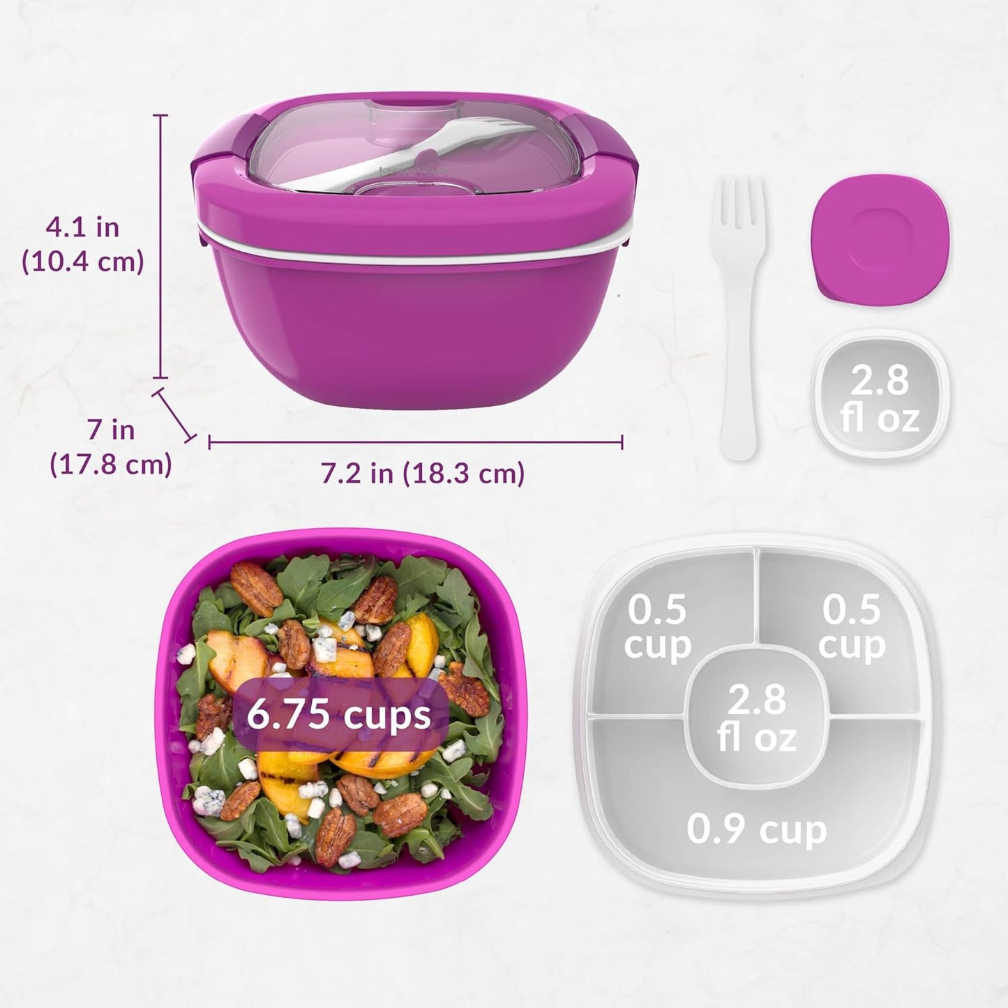 Bentgo Salad Container - 54 oz Bowl with 4-Compartment Toppings Tray, Leak-Proof Dressing Container, Reusable Fork, BPA-Free Lunch Box for Meal Prep & Food Storage; Removable Bento Tray (Khaki Green)