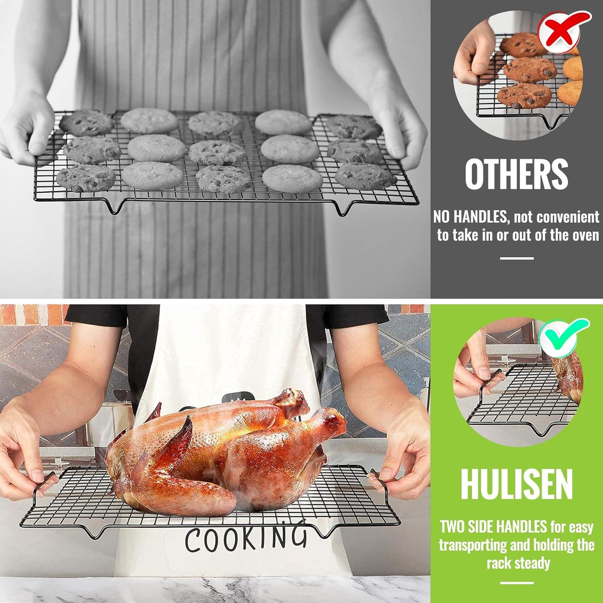 HULISEN Cooling Rack, 16 x 10 Inch Nonstick Baking Rack with Handles