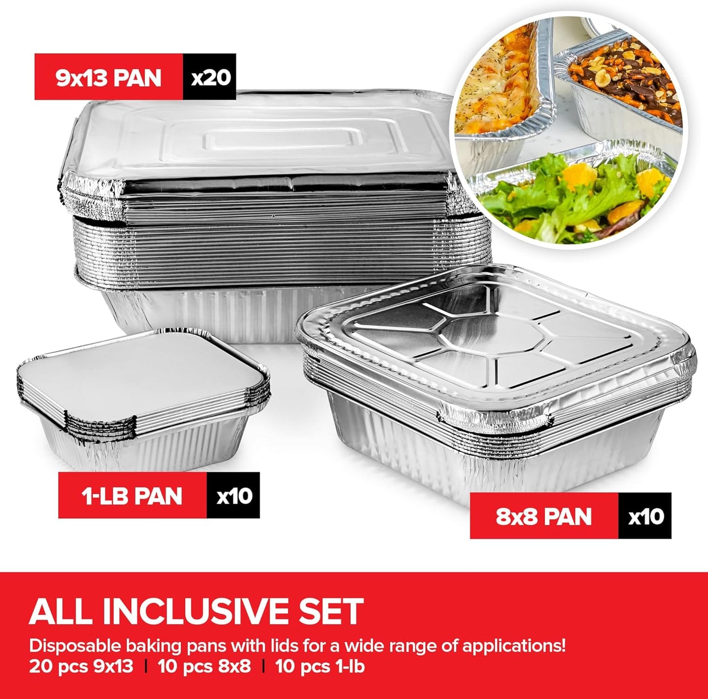 Stock Your Home 9x13 Aluminum Trays with Lids (10 Pack) – Disposable Half Size Deep Pans for Cooking, Storage, BBQ, Grilling, Catering