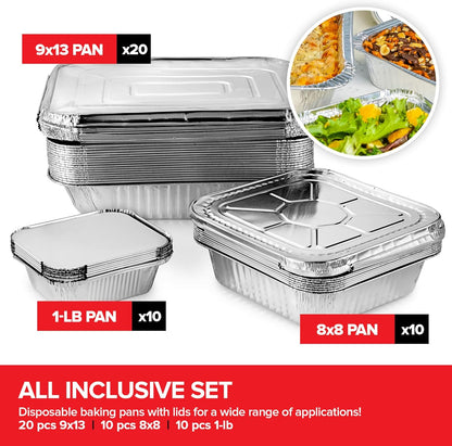 Stock Your Home 9x13 Aluminum Trays with Lids (10 Pack) – Disposable Half Size Deep Pans for Cooking, Storage, BBQ, Grilling, Catering
