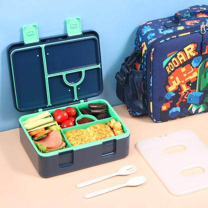 rockpapa Chill Bento Box for Kids- Large 5.5 Cups Lunch Box with Ice Pack - 5 Compartments, BPA-Free, Leak Proof, with Utensils & Portable Handle, Microwave/Dishwasher Safe (Purple Butterfly)