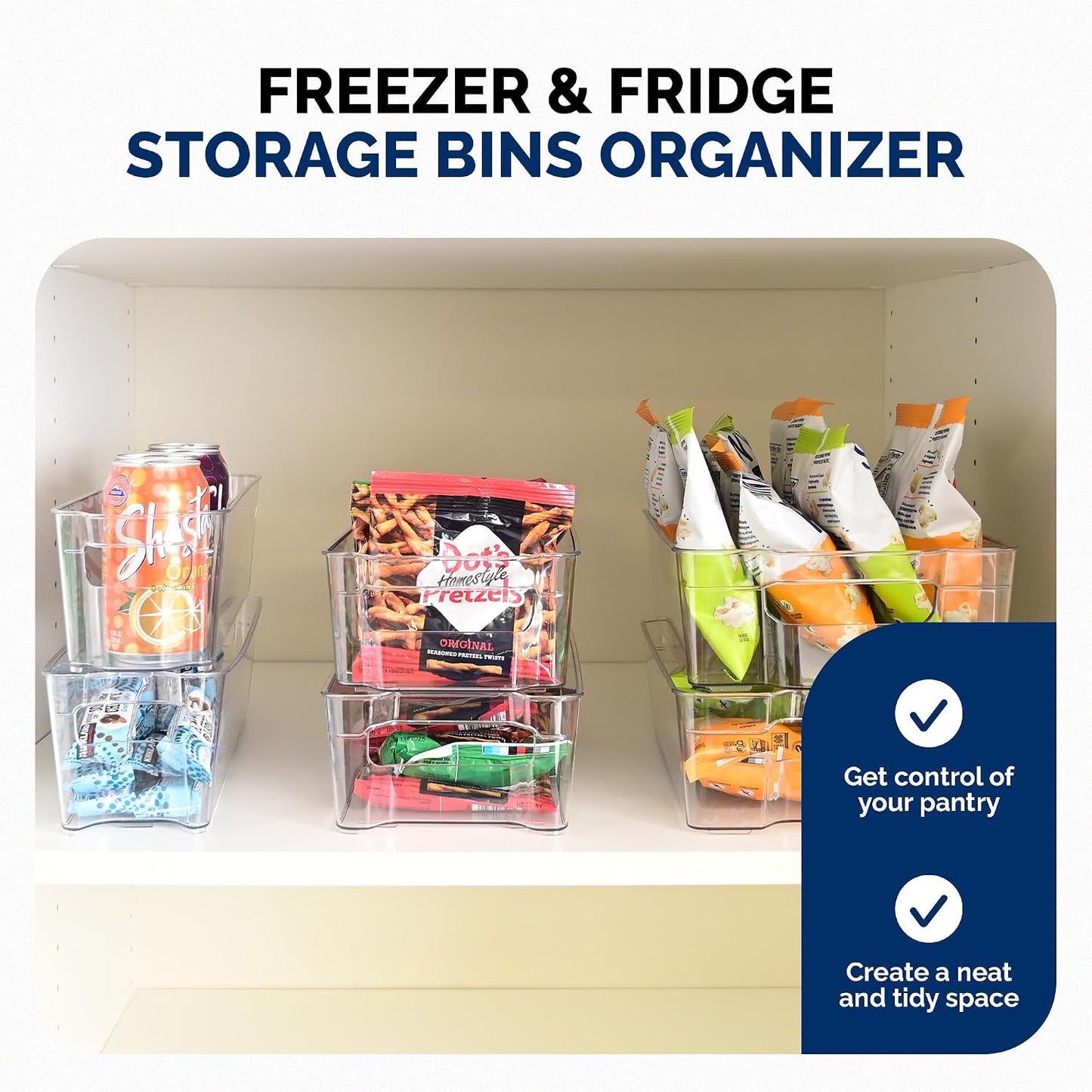 3 Pack Stackable Storage Bins - Plastic Storage Containers for Fridge, Pantry, Freezer, Closet & Kitchen, Clear Fridge Organizer Bins Ideal for Breastmilk, Baby Pouches & Formula Bottles | Small