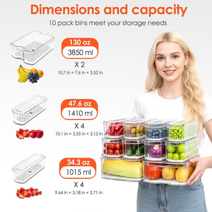 SMRCAD Fridge Organizers and Storage, 6 Pack Clear Freezer Organizer Bins with Lids for Kitchen, Pantry, Refrigerator, Food, Fruit, Vegetable Storage