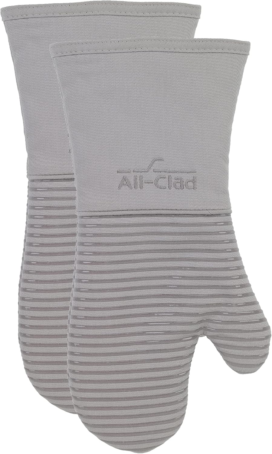 All-Clad Silicone Oven Mitts: Heat Resistant up to 500 Degrees - 100% Cotton & Silicone, 14"x7" Oven Mitt for Kitchen and Barbeque, Pewter