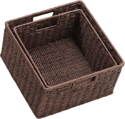 HOONEX Water Hyacinth Storage Baskets, Wicker Baskets for Storage, Hand Woven Baskets with Carry Handles, Set of 2, Natural