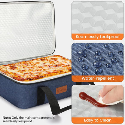Food Warmer Electric Casserole Carrier - Large Heated Lunch Bag for Car Truck, 12V/24V/110V, Thermos for hot food for Potluck Cookouts Parties Picnic,Lasagna Lugger,Fits 9"x13" Baking Pan (Navy)