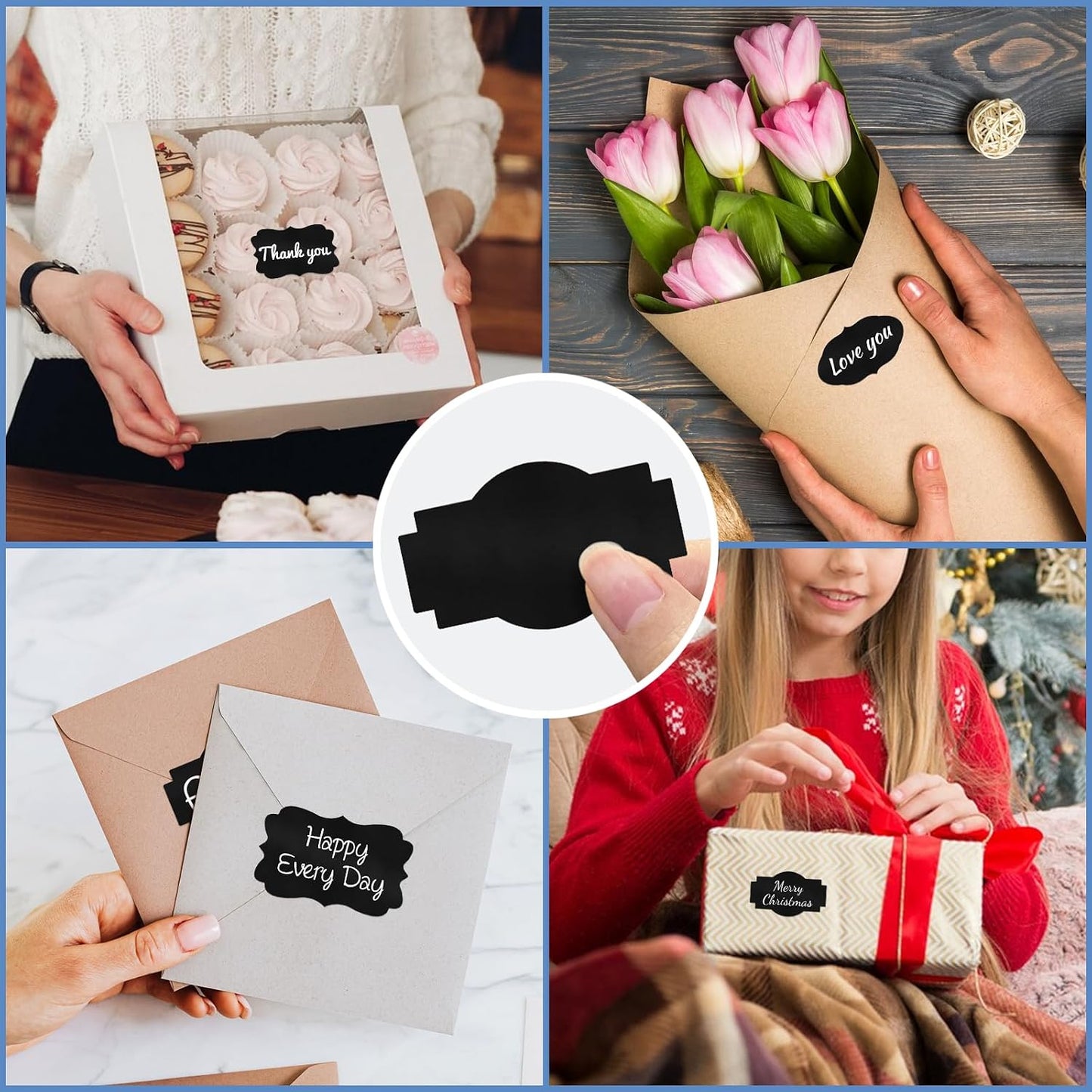 Imeepa Black Mason Jar & Bottle Label Stickers, 2"x1.2", 300PCS | Blank Labels. Writable for Jars, Bottles, Gift Wrapping, Food Storage & Crafts. Peel & Stick. Blackboard Style. 3 Designs.