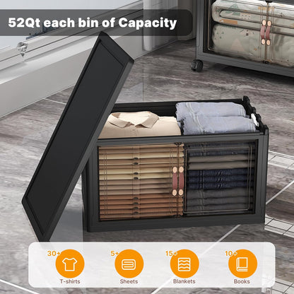 UAMFURI 720QT Stackable Storage Bins with Lids, Extra Large Storage Cabinet with Doors and Wheels, Collapsible Plastic Storage Box for Bedroom Dorm Office Garage
