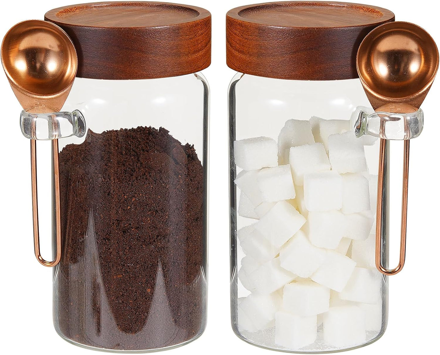 6 pc Glass Spice jars Glass Jars with Screw Lid 5 oz Acacia Wood Glass Herb Sugar Coffee Bean Ground Container Food Storage Canister for Candy Pantry Tea Seasoning Meal Prep Snack (6*150ml(5oz))