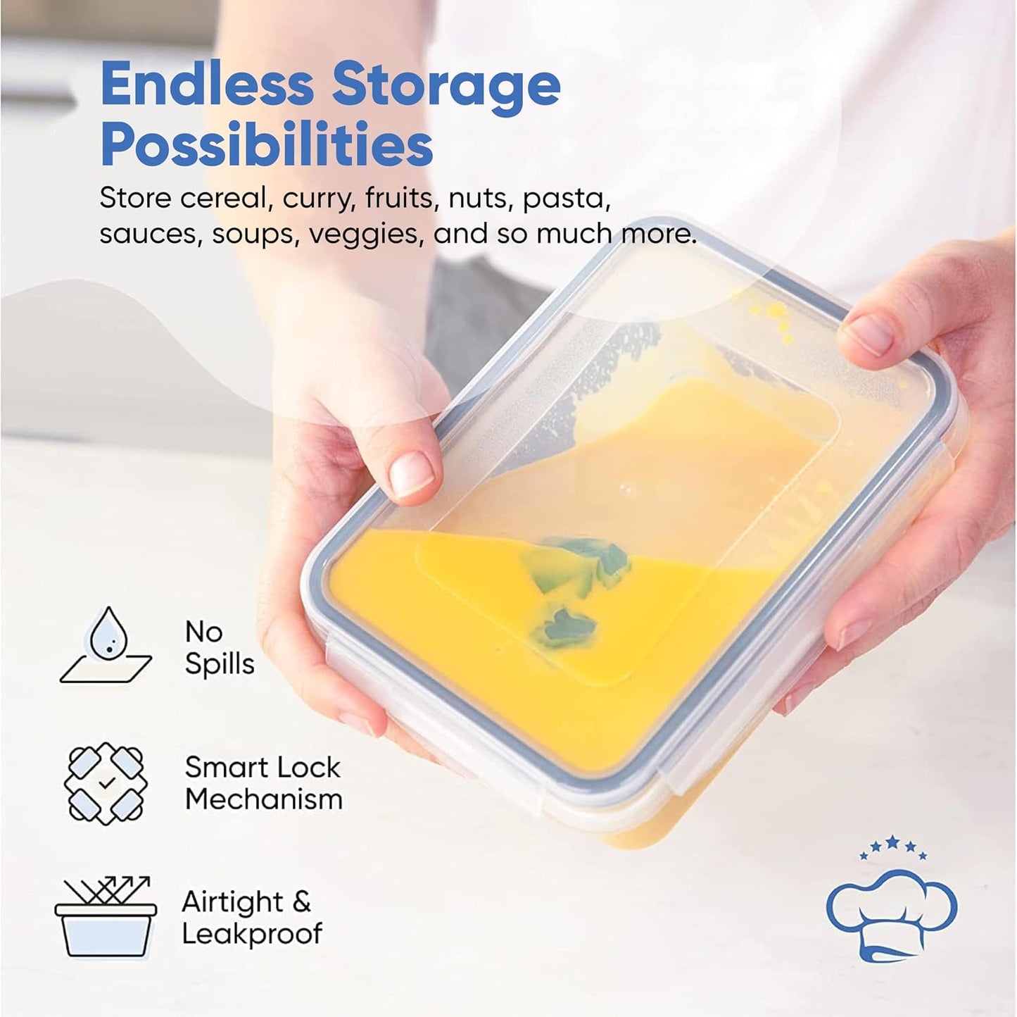 Chef's Path 28 Piece Airtight Food Storage Containers with Easy Snap Lids, 14 Containers and Lids, Stackable Kitchen and Pantry Canisters for Coffee, Meal Prep and Food Storage -Transparent
