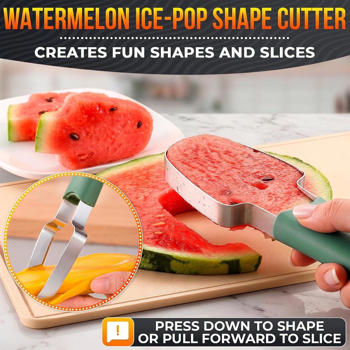 3-in-1 Watermelon Cutter Slicer Tool, Stainless Steel Kitchen Gadget