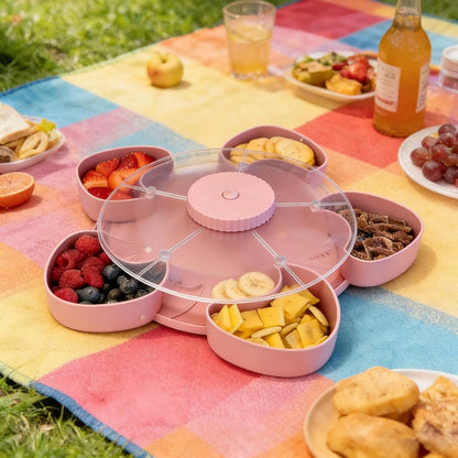 Divided Serving Tray that Spins – Perfect for Snacks, Dips & Party Appetizers with Lid, 5-Compartment Lazy Susan Organizer, Portable Veggie Platter for Party|Travel|Picnic (Blue)