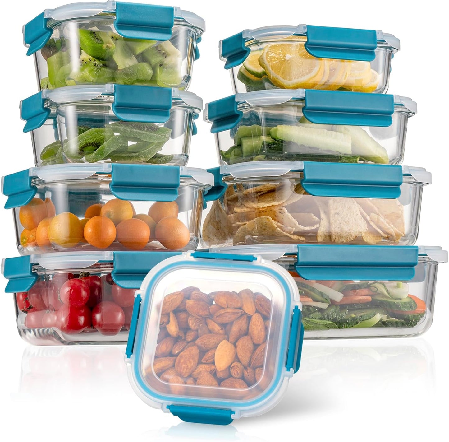 GENICOOK Glass Food Storage Containers With Glass Lids Bento Box Set Lunch Box Eco Friendly Meal Prep Containers Airtight – Plastic Free, Silicon Sleeve Bpa Free 4.4cup/ 5 * 1050ml
