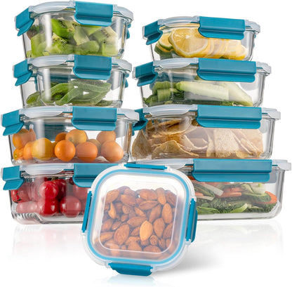 GENICOOK Glass Food Storage Containers With Glass Lids Bento Box Set Lunch Box Eco Friendly Meal Prep Containers Airtight – Plastic Free, Silicon Sleeve Bpa Free 4.4cup/ 5 * 1050ml