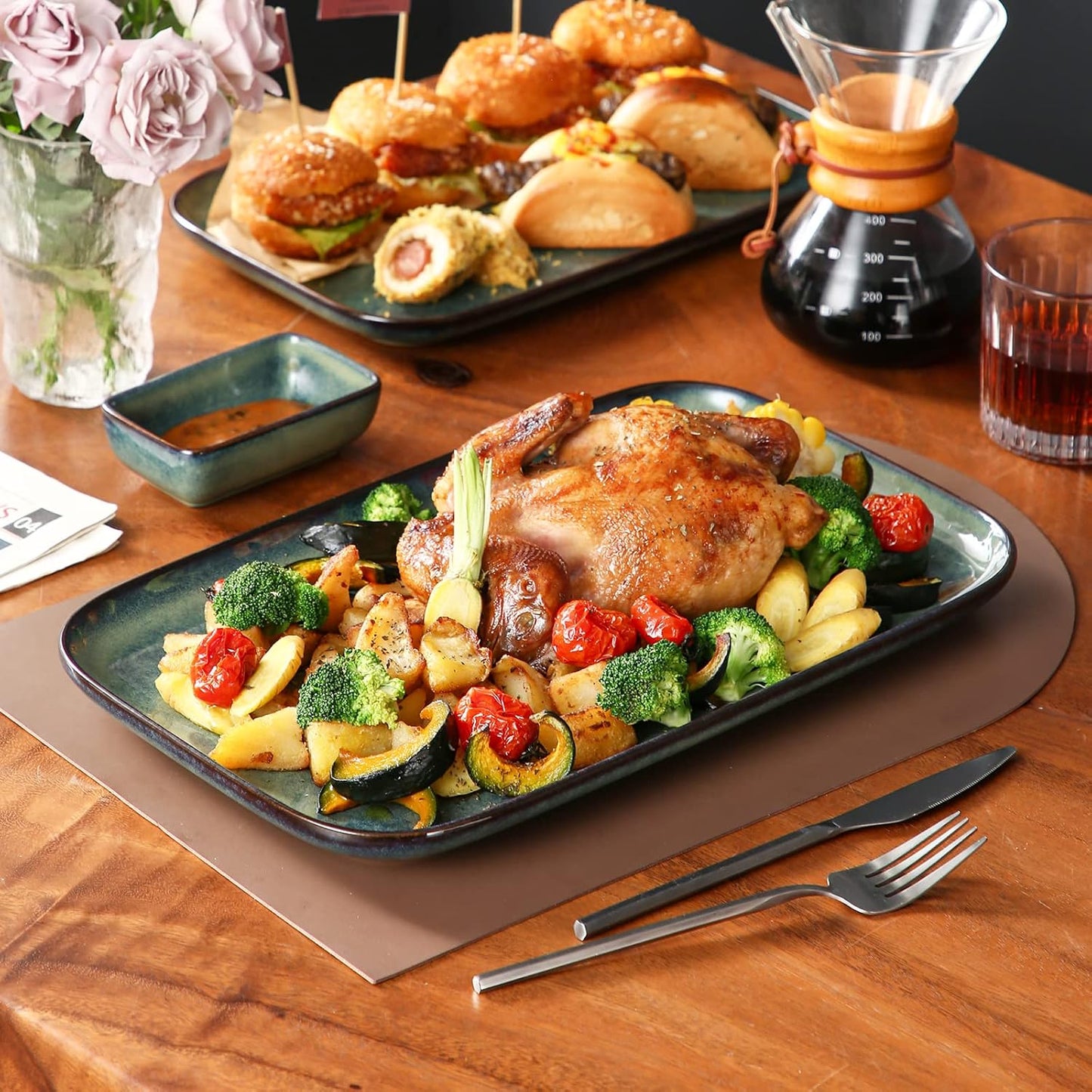 vancasso Stern Serving Platters Set of 3, 15/13/ 11 Inches Rectangular Serving Plates, Blue Serving Trays for Entertaining, Party