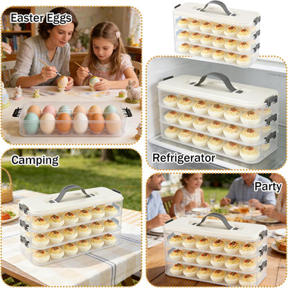 3-Layer Deviled Egg Container with Lid and Handle, Clear Plastic Deviled Egg Carrier for Fridge, Portable Stackable Eggs Holder Platter for Easter Party Picnics Camping Travel