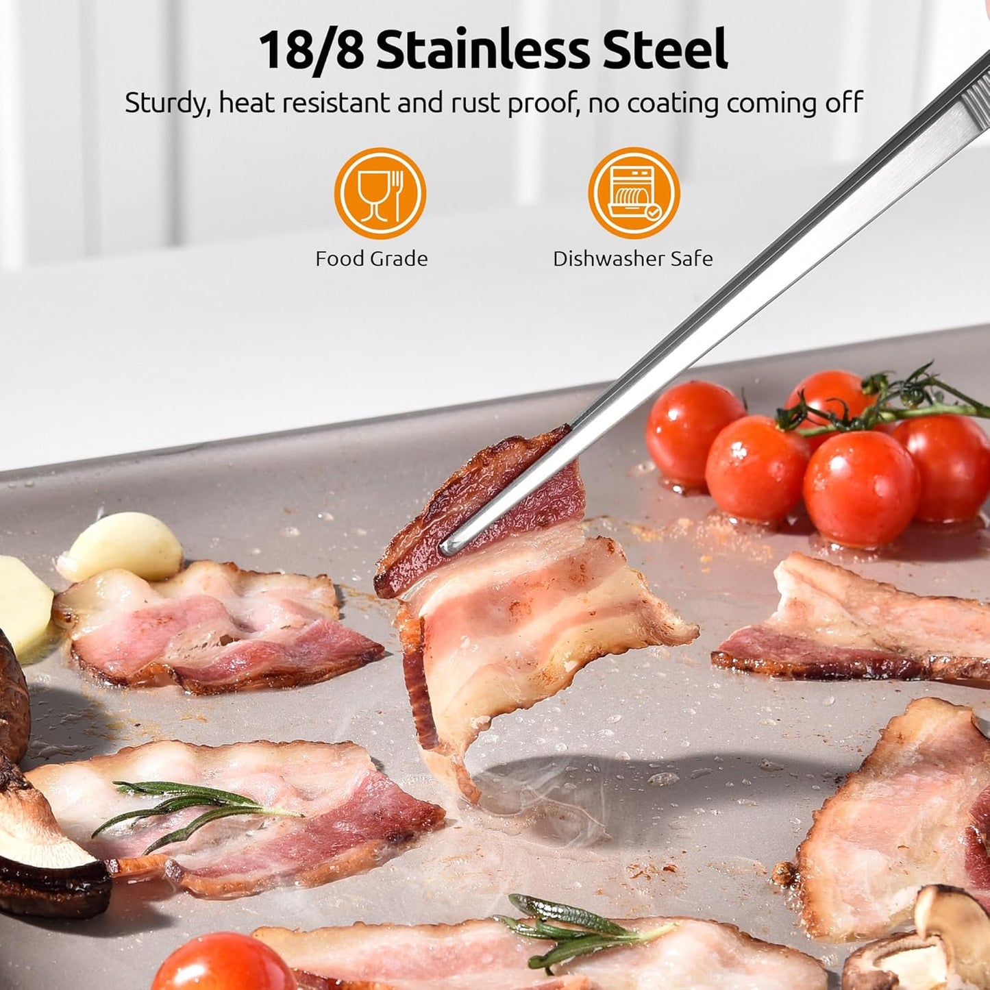 U-Taste 8"+10"+12" Kitchen Cooking Tweezer: 18/8 Stainless Steel Food-Grade Metal Food Tong, Flexible Pinching, Seamless-Welding and Sturdy for Serving Grilling Frying, Plating, Feeding (Pointed Tip)