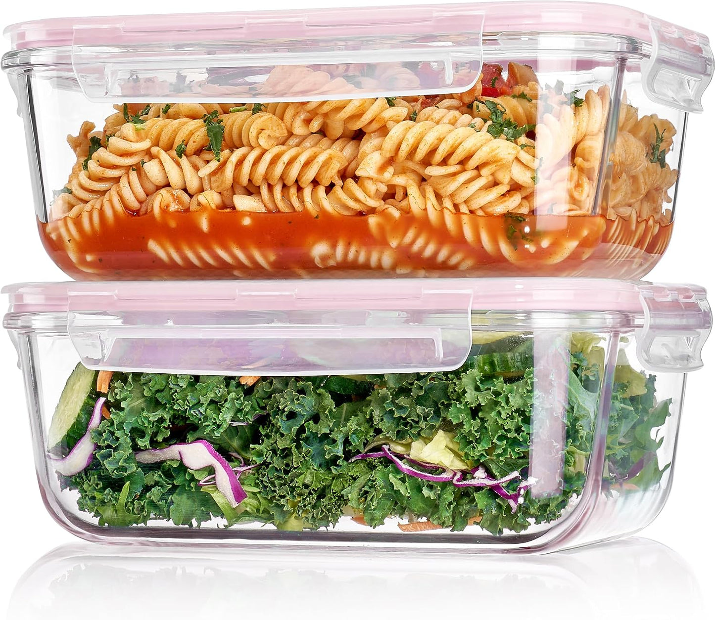 Vtopmart 2Pack 1860ml/63oz Large Glass Storage Containers with Lids, Meal Prep Food Container Set with Snap Airtight Lid for Baking, Microwave, Oven, Leak Proof, for Freezer, Dishwasher, Grey