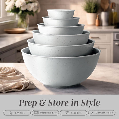 COOK WITH COLOR Mixing Bowls with Lids - 12 Piece Plastic Nesting Bowls Set includes 6 Prep Bowls and 6 Lids, Microwave Safe Mixing Bowl Set, Pink Embossed - Colors B