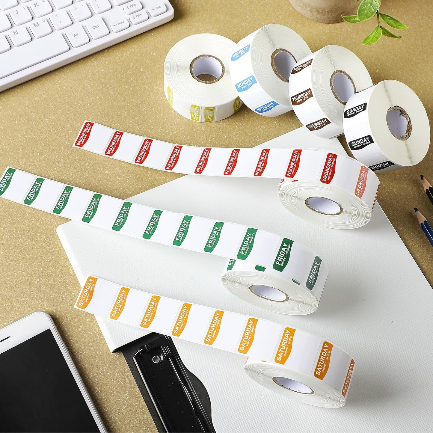 Sayglossy 7000 Pcs Day of Week Label Food Label Monday Through Sunday Management Inventory Sticker Removable Weekly Self Adhesive Date Dot Sticker for Restaurant Kitchen Container (Square)