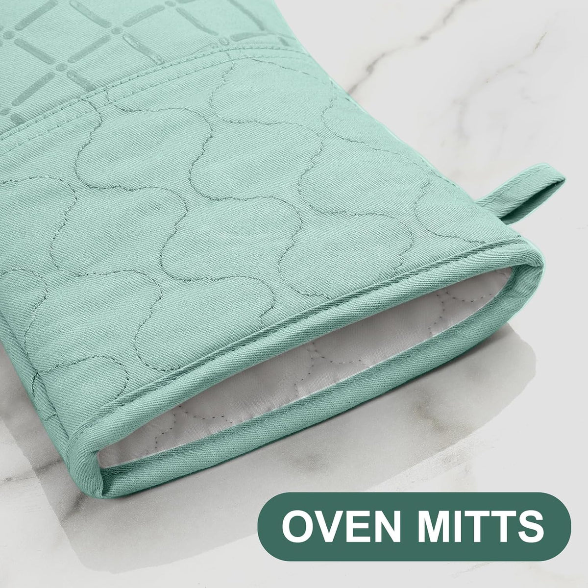 Oven Mitts Kitchen Towels and Dishcloths Pot Holders Sets, Oven Gloves Kitchen Dish Towels 500 Degree Heat Resistant Potholders with Non-Slip Silicone Surface for Cooking, Grilling, Baking-Gray