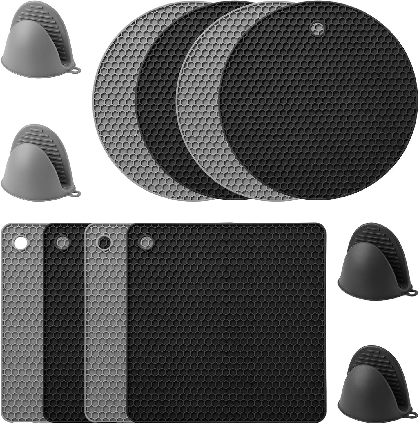12 Pack Silicone Oven Mitts and Pot Holders Sets Non Slip Mini Oven Gloves Heat Resistant Extra Long Trivet Pads Cooking Gloves with Soft Cotton Lining for Kitchen Counter Table Placemats