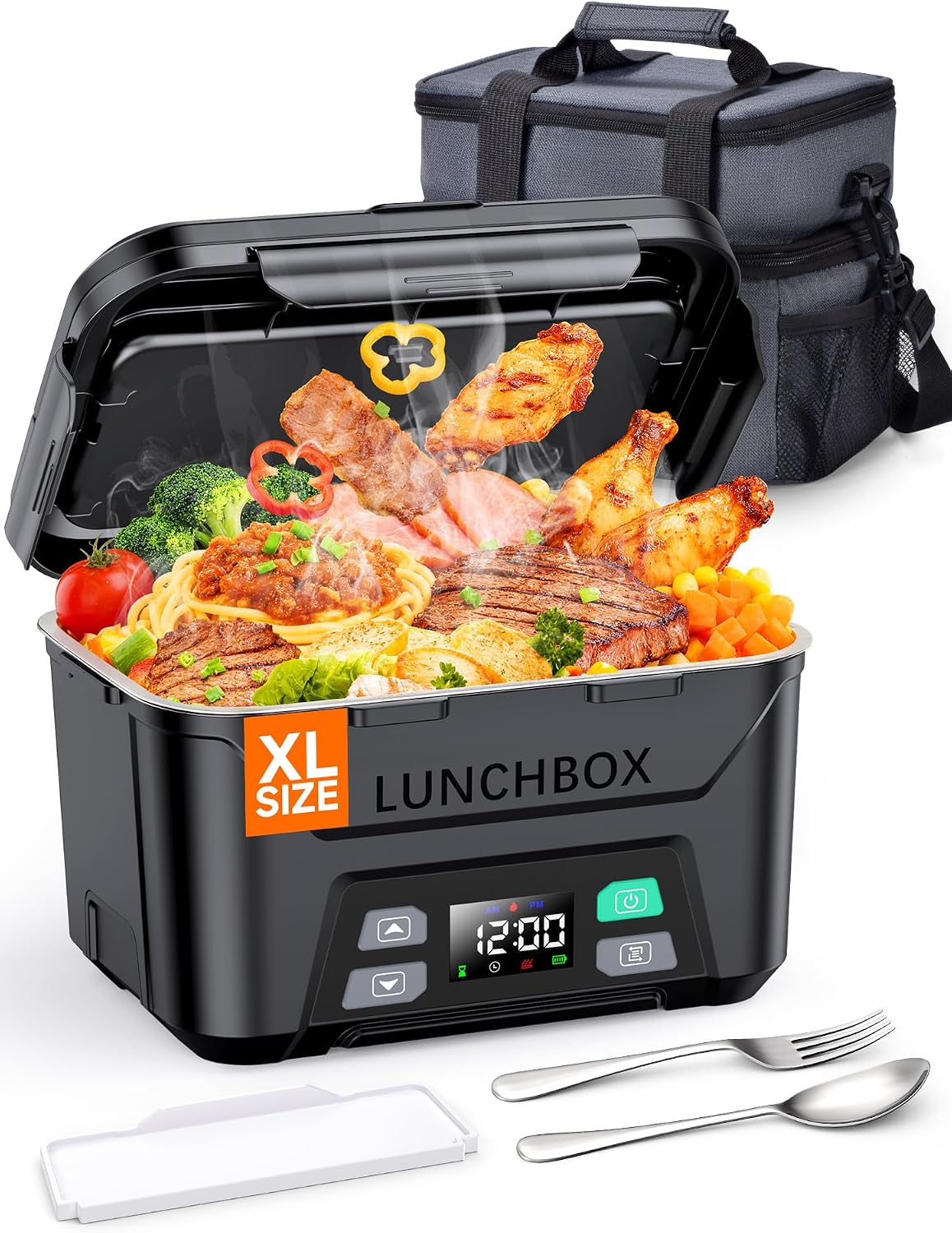 Docusvect Rechargeable Heated Lunch Box for Men, 1.3L Cordless Electric Lunch Box for Adults with Smart Scheduled Heating, Portable Food Warmer with Complete Accessories